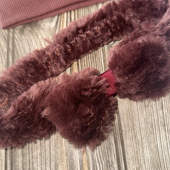 Lucky penny set Plush Burgundy brown Sweater Plaid Leggings headband NEW 2t - Picture 4 of 6